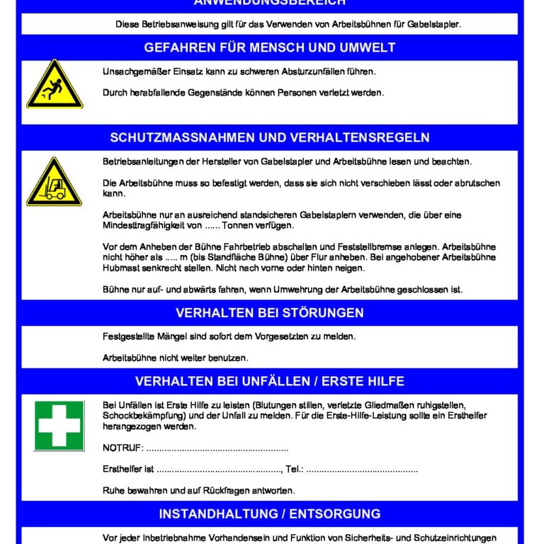 Muster Betriebsanweisung Maschinen